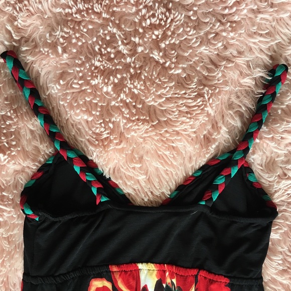 BLACK FLORAL SUNDRESS W/ BRAIDED TRIM & STRAPS · SIZE S - Picture 4 of 6